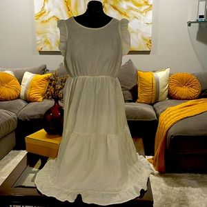 Indigo rose, apron, top, ruffle sleeves, off-white dress. Size 1x